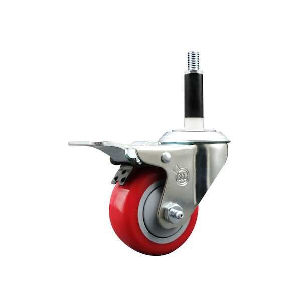 3'' Red Poly Swivel 7/8'' Expanding Stem Caster Total Lock Brake